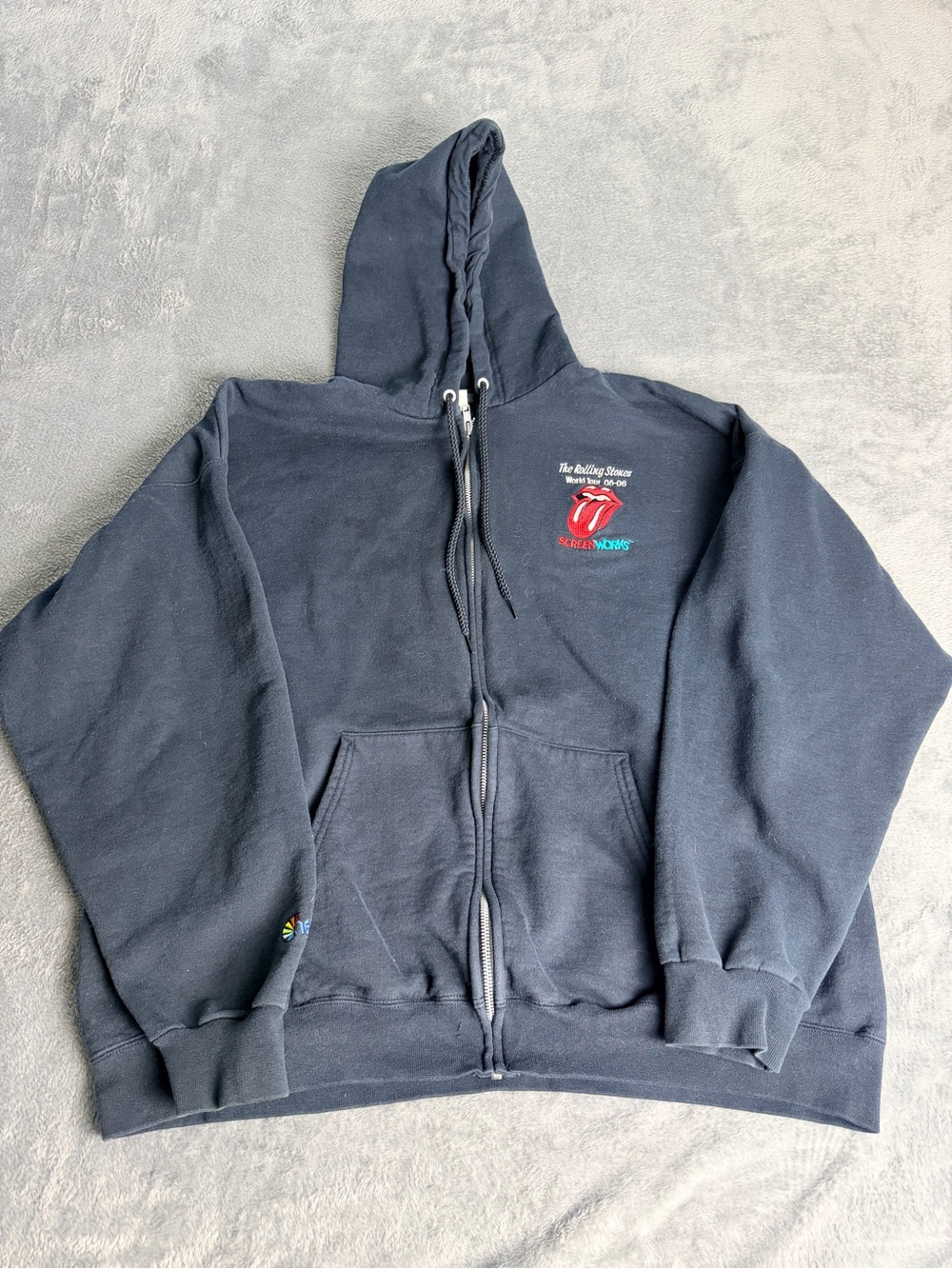 Rolling Stones World Tour 2005 2006 Screenworks Full Zip Hoodie Black Mens XL